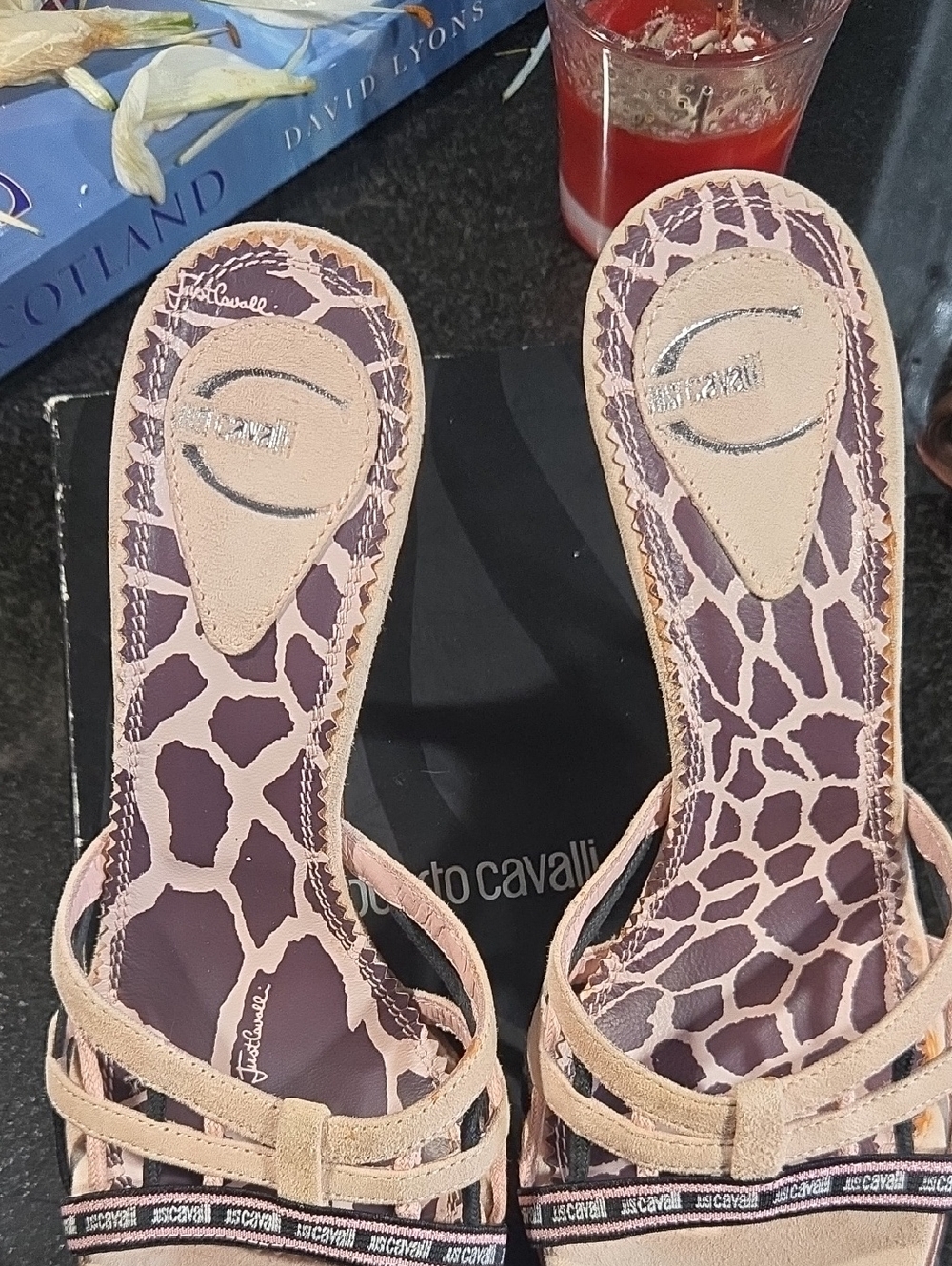 Roberto Cavalli Pale Pink and Mauve Giraffe-Print Slide Sandals